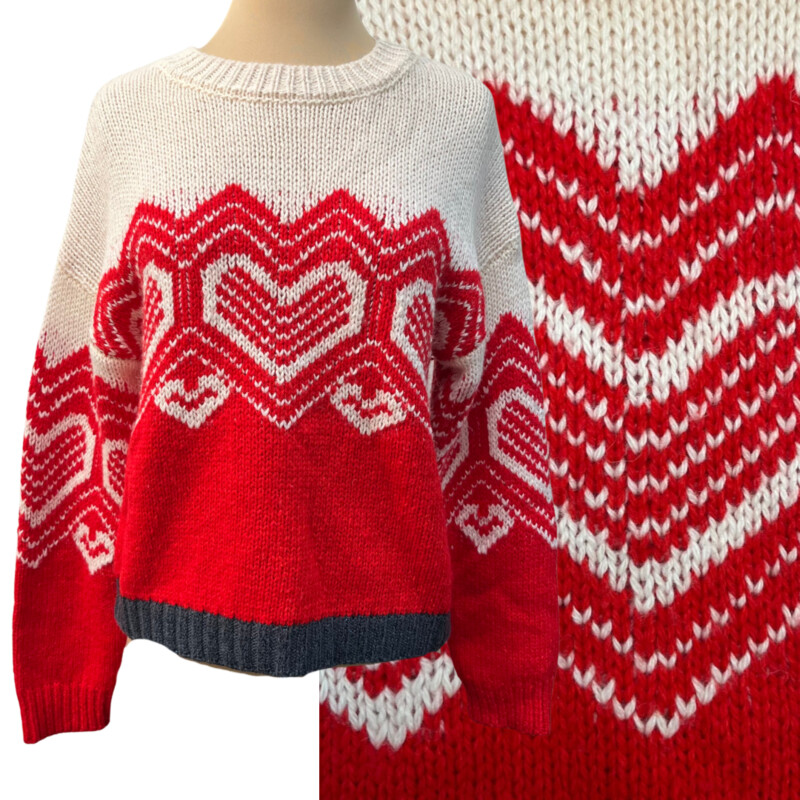 Philosophy Sweater
Heart Knit that is Toooo Cute
Wool Blend
Colors:  Cream and Red
Size: Small