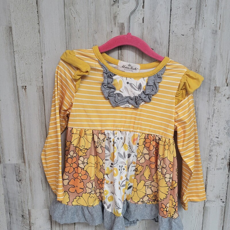 3T Yellow Floral Striped, Yellow, Size: Girl 3T