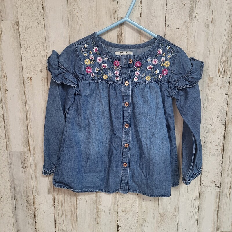 2T Chambray Embroider Top, Blue, Size: Girl 2T