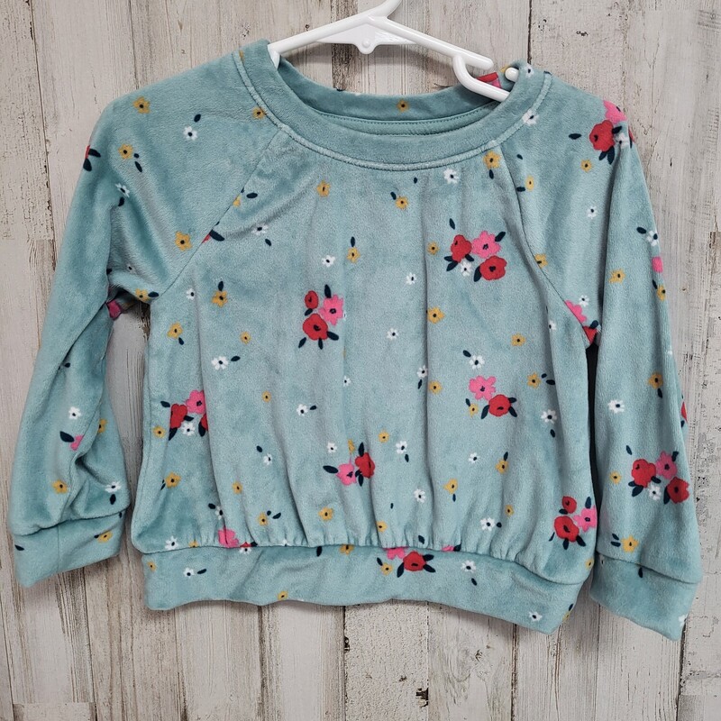 2T Velvet Floral Sweatshi, Teal, Size: Girl 2T