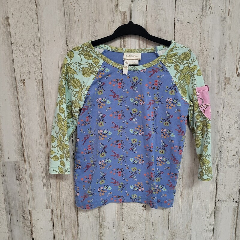 2 Blue Floral Raglan, Blue, Size: Girl 2T