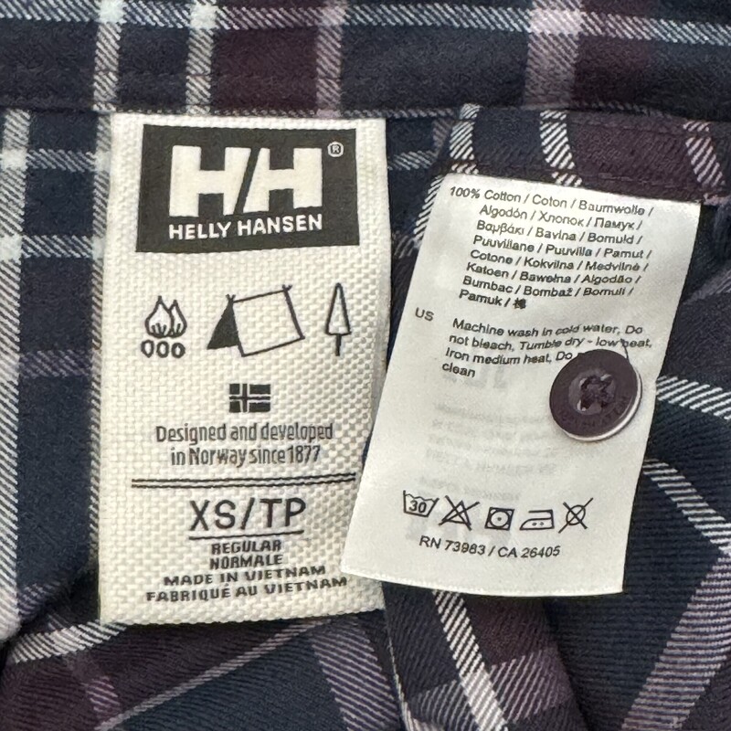 Helly Hansen Plaid Shirt<br />
100% Cotton<br />
Colors: Teal, Plum, Lilac and White<br />
Size: XS