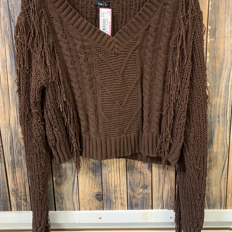 Brown W-fringe Sweater, Brown, Size: Large