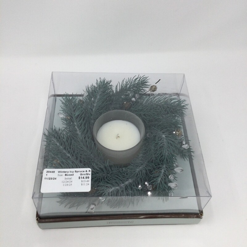 Wintery Icy Spruce & Candle
Green & Silver
Boxed