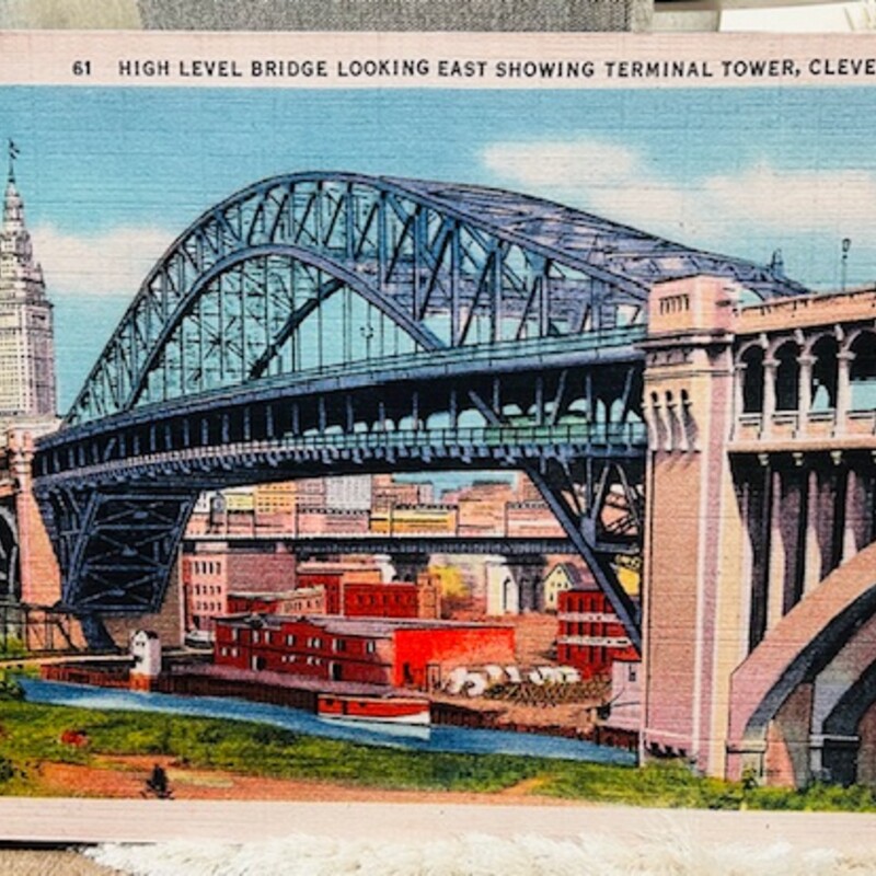 Cleveland High Level Bridge Postcard Canvas
Blue Brown Green White Size: 36 x 24H