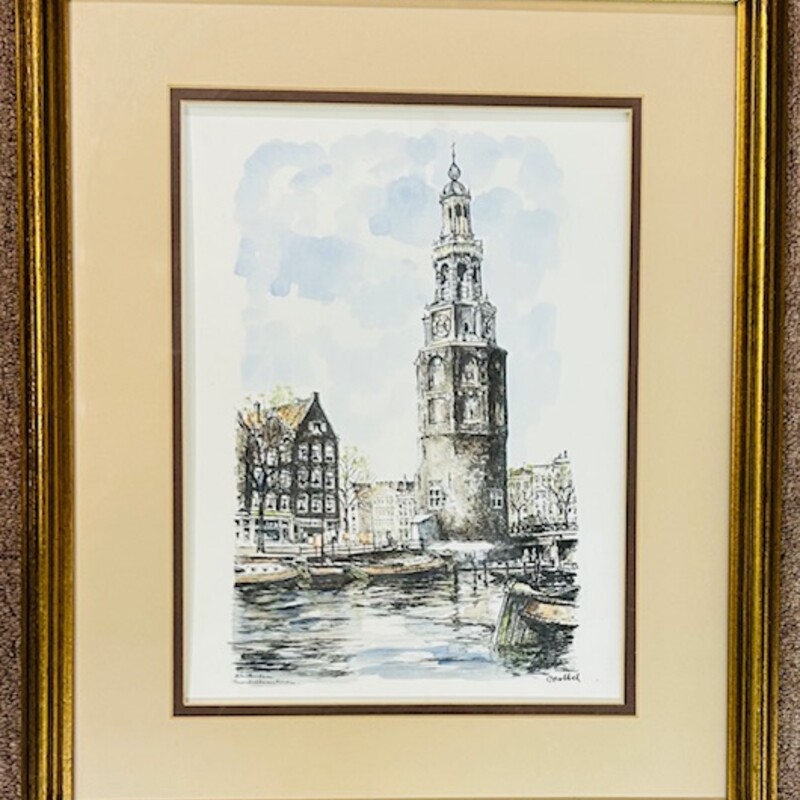 European Tower Watercolor Print
Blue Brown White Gold Size: 15 x 17.5H