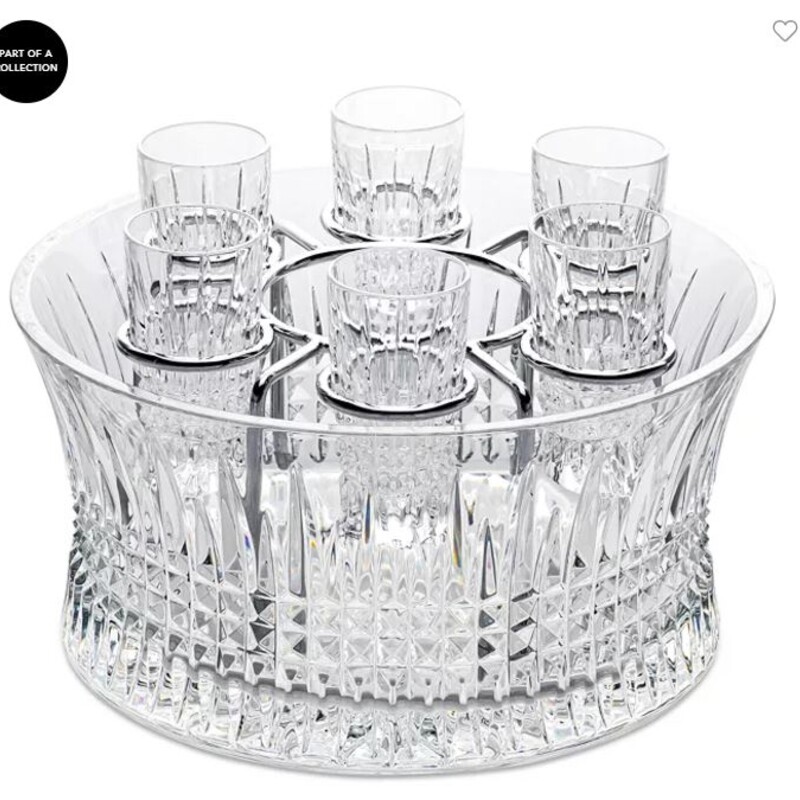 Waterford Vodka Shot Set
Clear Silver Size: 10 x 7.5H
Ice bucket with 6 shot glasses & riser
Original box included
Retails: $620+