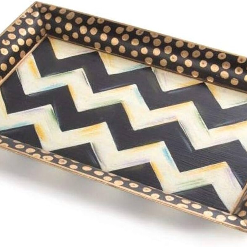 Mackenzie Childs Zig Zag Tray
Black White Gold Size: 11.5 x 7.5W
Larger tray sold separately