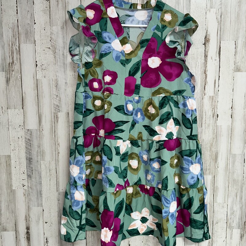 L Green Floral Print Dres, Green, Size: Ladies L