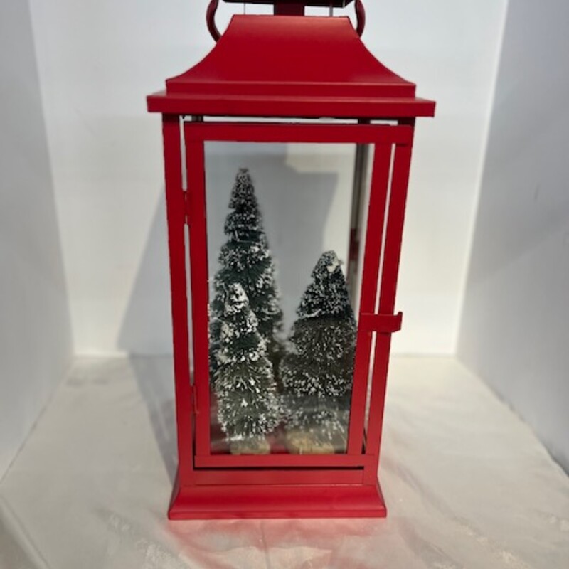 Lantern With 3 Trees
Red Clear Green Tan
Size: 7.5x17H