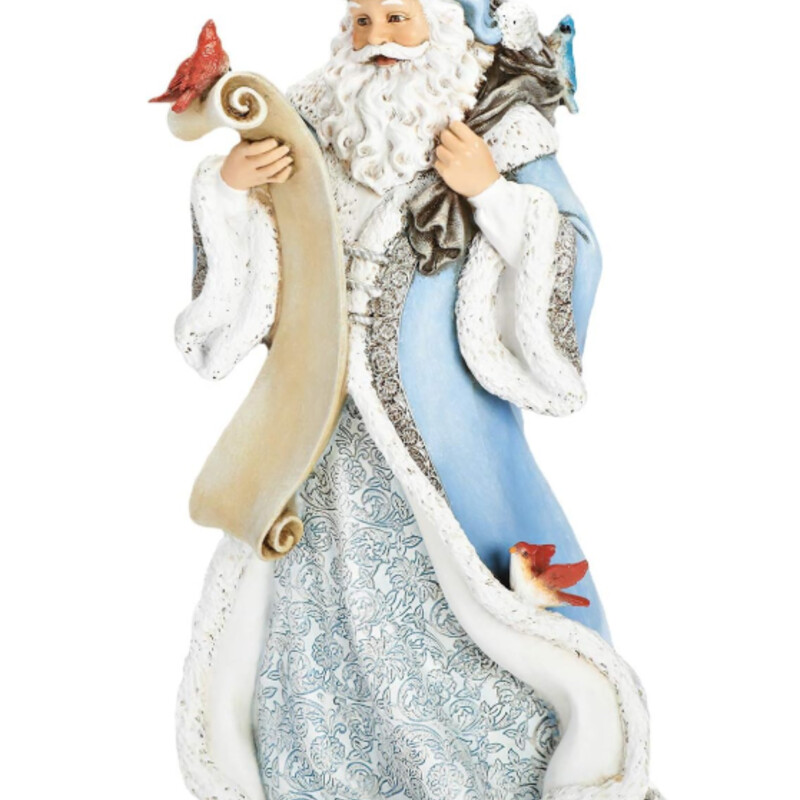 Santa Wish List Birds & Gifts
Blue White Tan Red Green
Size: 8x7x14H
This intricately designed adorable Santa Claus figure in a blue coat symbolizes the generosity and kindness of the holiday season and the true spirit of Christmas. Perfect Christmas present for your family and friends.
Retail $72