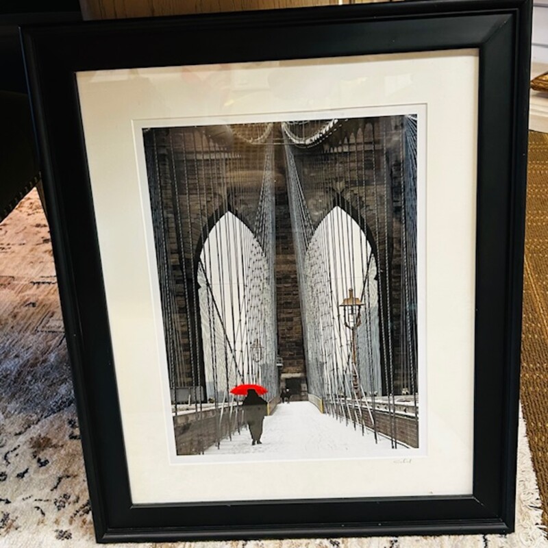 Michael Cahill Brooklyn Bridge Print
Black White Red
Size: 19x23.5H