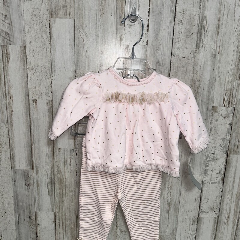 6M 2pc Pink/Gold Dot Set, Pink, Size: Girl 6-12m