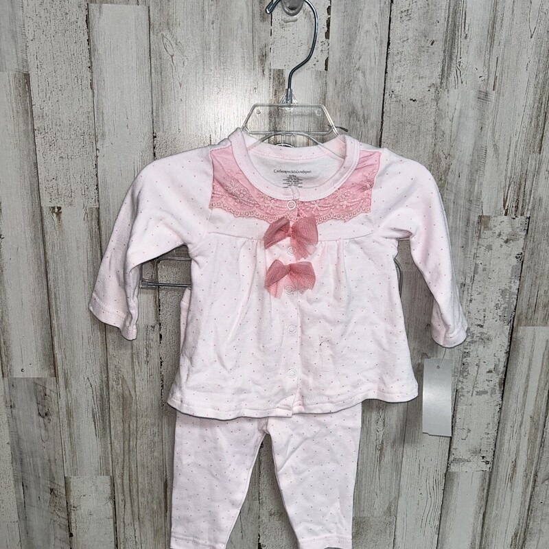 6/9M 2pc Pink Lace Bow Se