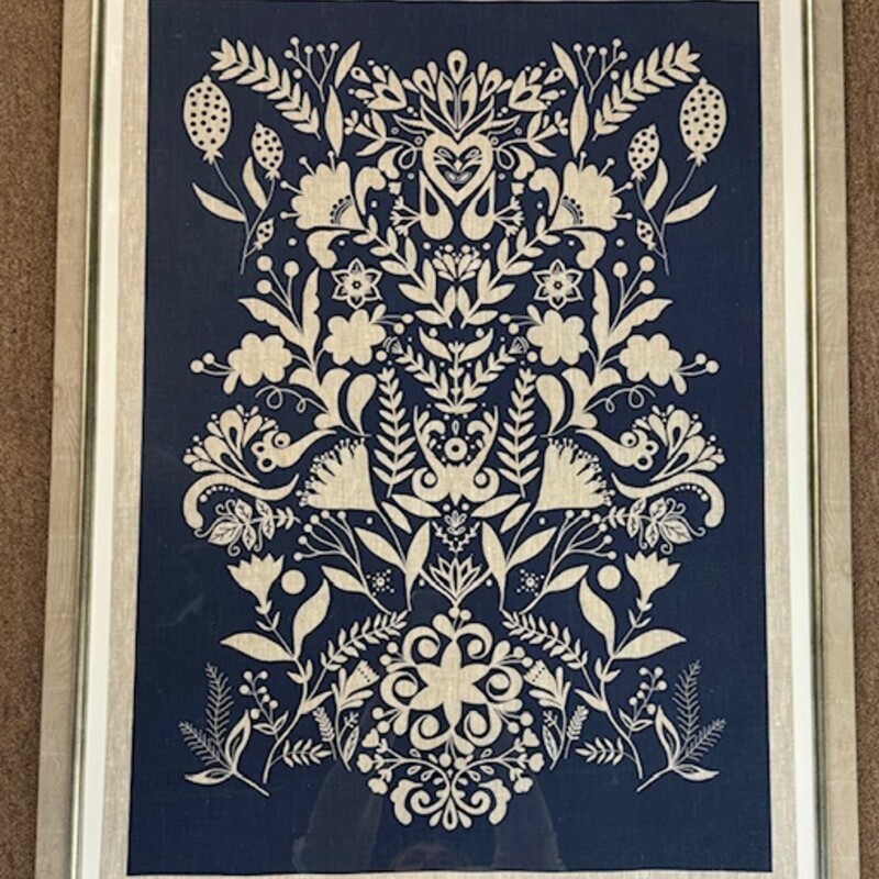 Linen Embroidery II Print
Blue, White, Silver
Size: 26x34H