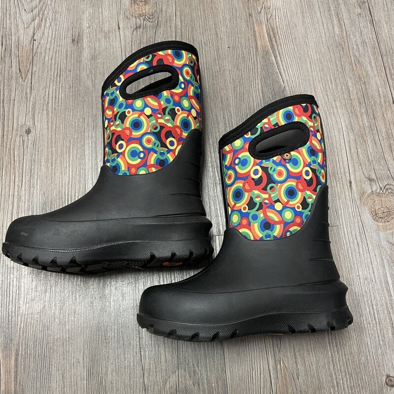 Bogs Bloom Winter Boots , Rainbow Circles, Size: 13Y