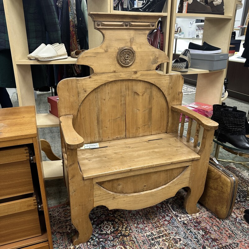 Rustic Storage Bench with Ornate Backrest, Wood/Pine
Size: 33x48