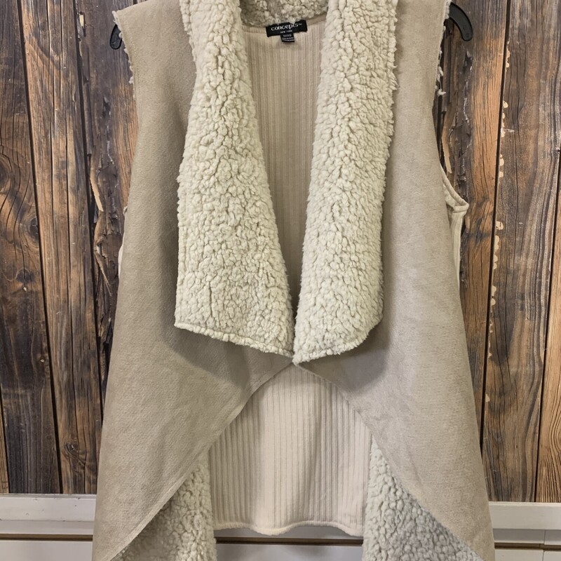 Fuzzy Beige Vest Cardigan, Size: XL