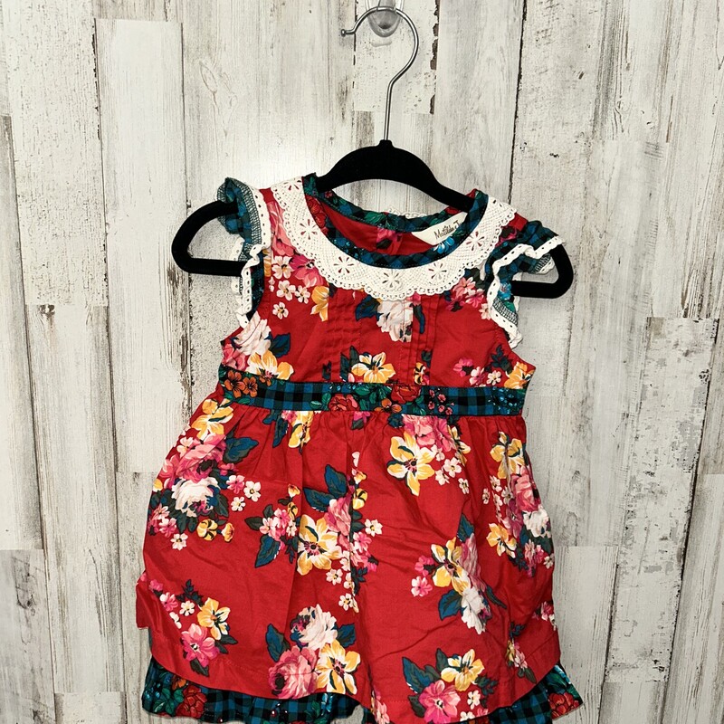 6/12M Red Floral Lace Col, Red, Size: Girl 6-12m