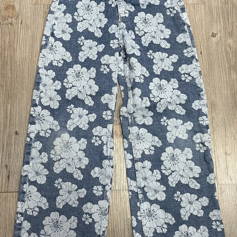 H&M Wide Leg Jeans, Floral, Size: 8Y