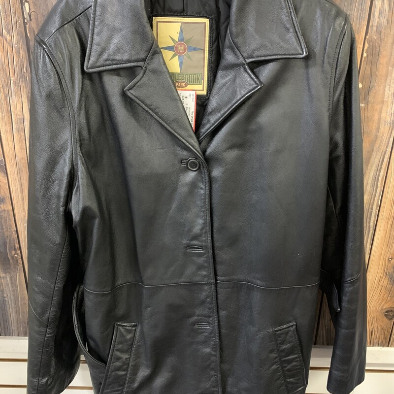 Black Leather Jacket, Black, Size: Large