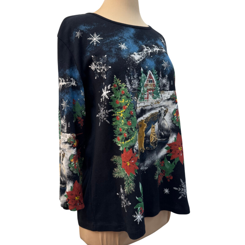 Jess&Jane Holiday Top<br />
Alpine House in The Snow<br />
Dog and cat Detail<br />
So Cute!<br />
Size: Medium