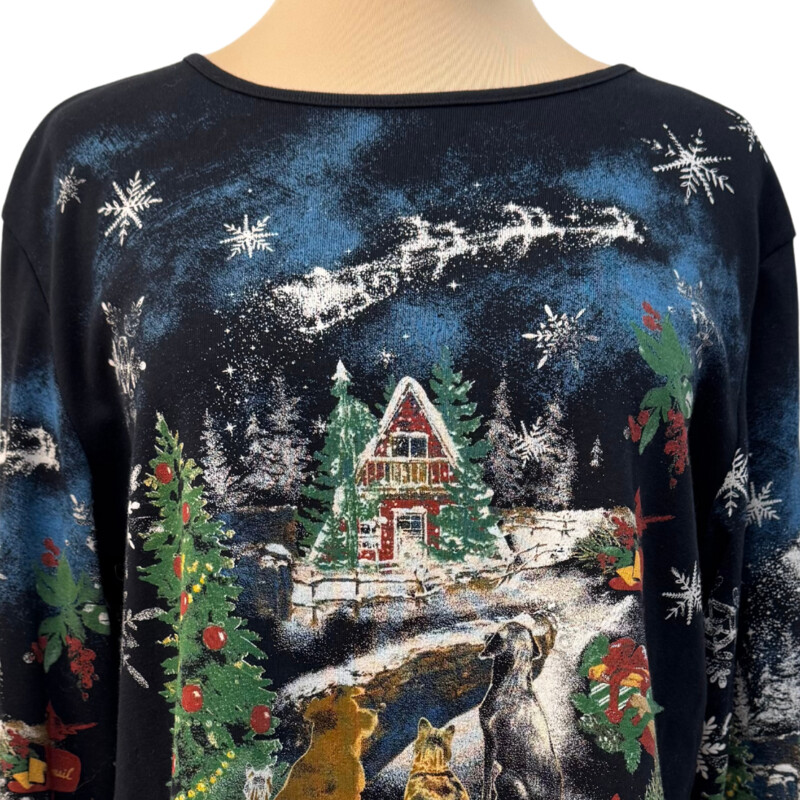 Jess&Jane Holiday Top
Alpine House in The Snow
Dog and cat Detail
So Cute!
Size: Medium