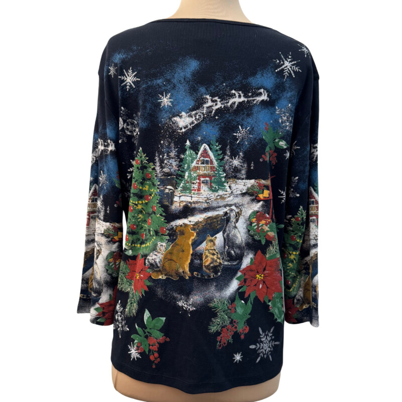 Jess&Jane Holiday Top<br />
Alpine House in The Snow<br />
Dog and cat Detail<br />
So Cute!<br />
Size: Medium