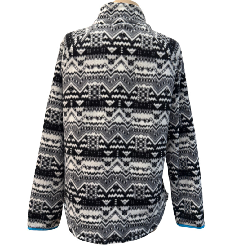 Talbots Fleece Pullover<br />
Southwestern Design<br />
Turquoise Trim<br />
With Pockets<br />
Black and White<br />
Size: Medium