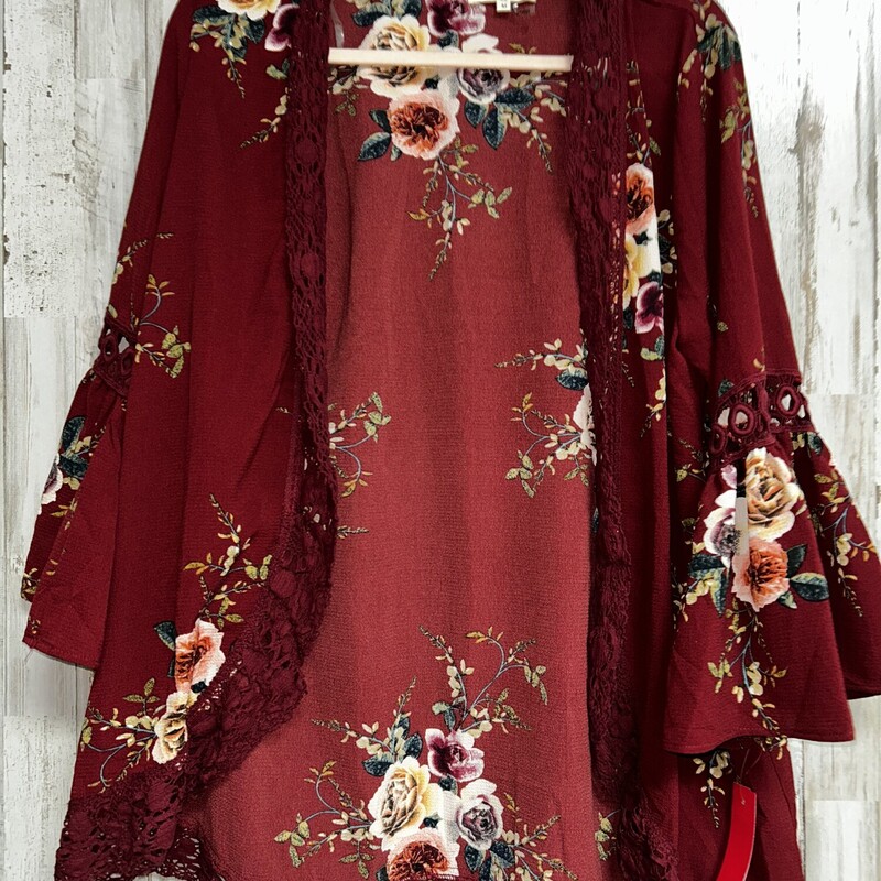 M Red Floral Kimono, Red, Size: Ladies M