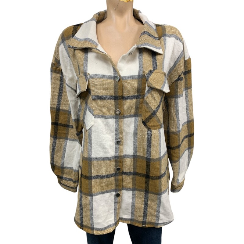 Plaid, Brwn/whi, Size: L