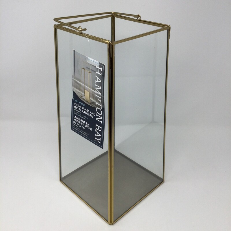 Glass & Metal Lantern,
Clear/Gold,
Size: 13 X 6.5 X 6.5 In