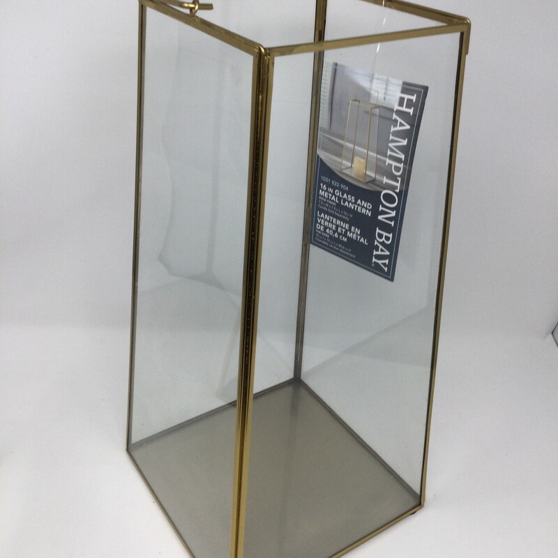 Large Glass & Metal Lantern,
Clear/Gold,
Size: 16 X 8 X 8 In