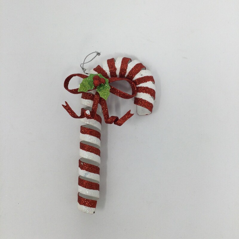 Candy Cane Ornament,
Red/White/Green,
Size: 6 In