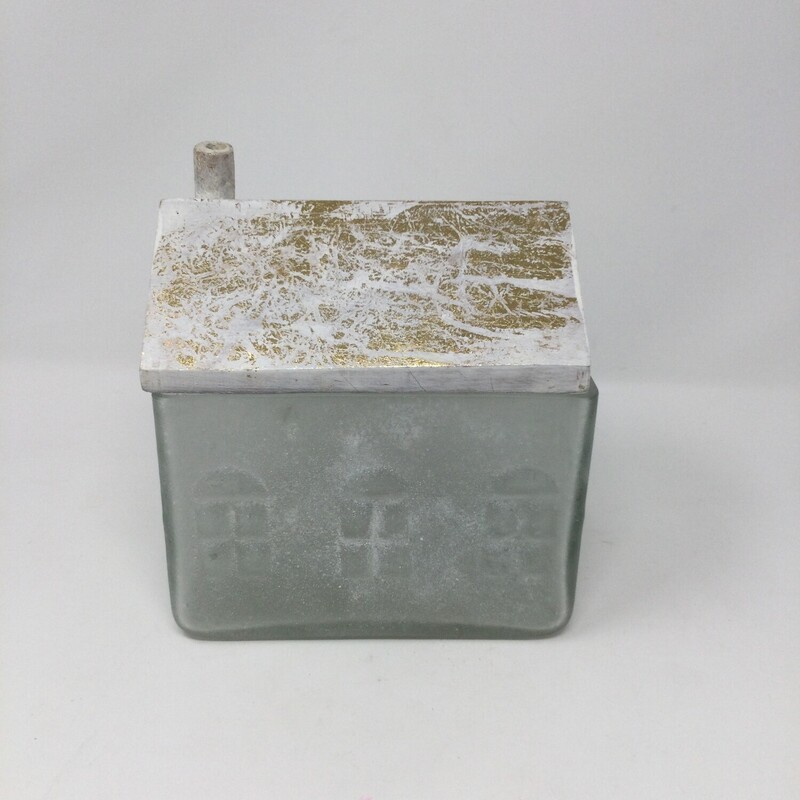 Frosted Home Canister,
White/Gold,
Size: 7 X 6 X 4.5 In