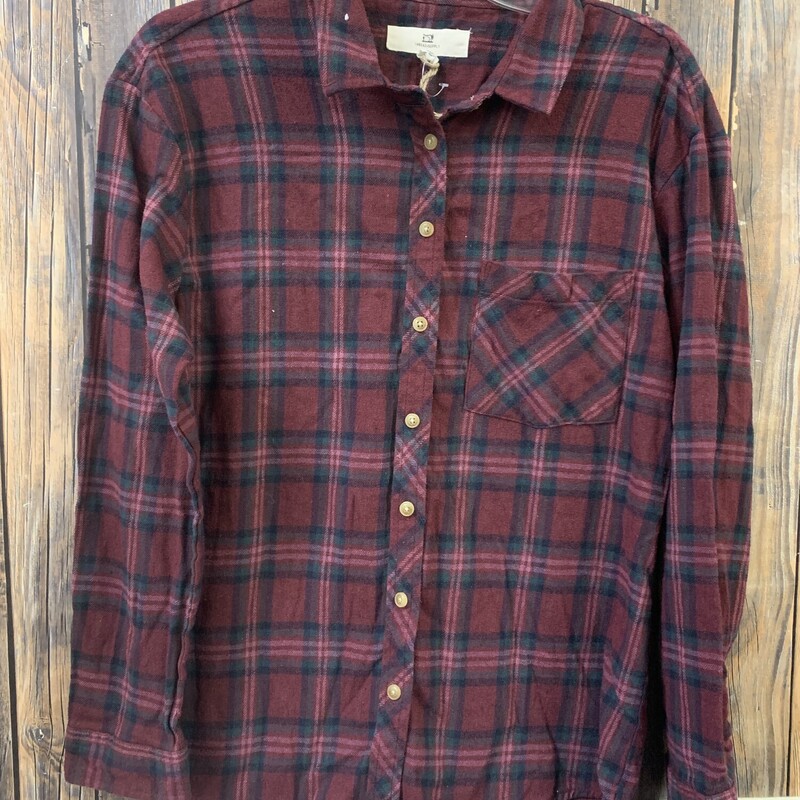 Maroon Black Plaid Button, Size: S