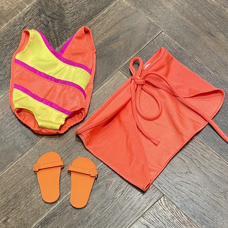 Maplelea Doll Bathing Suit, Orange, Size: 18 Inch Doll