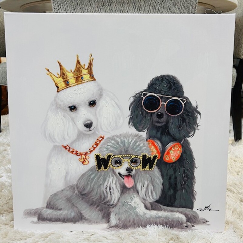 3 Poodles Canvas
White Gray Black Yellow Size: 26 x 26H