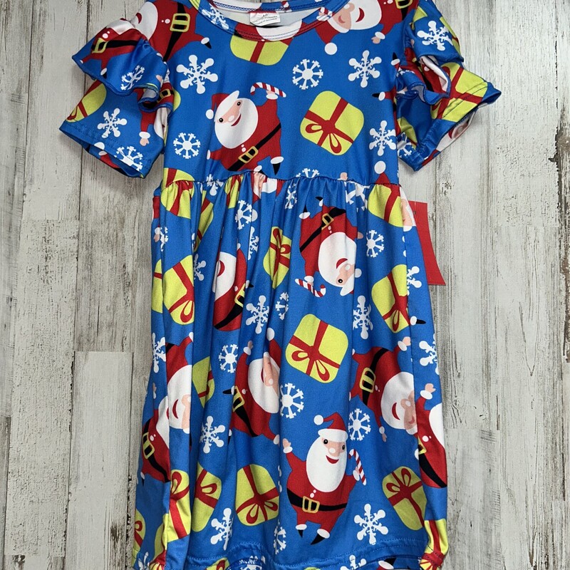 3T Blue Santa Print Dress, Blue, Size: Girl 3T