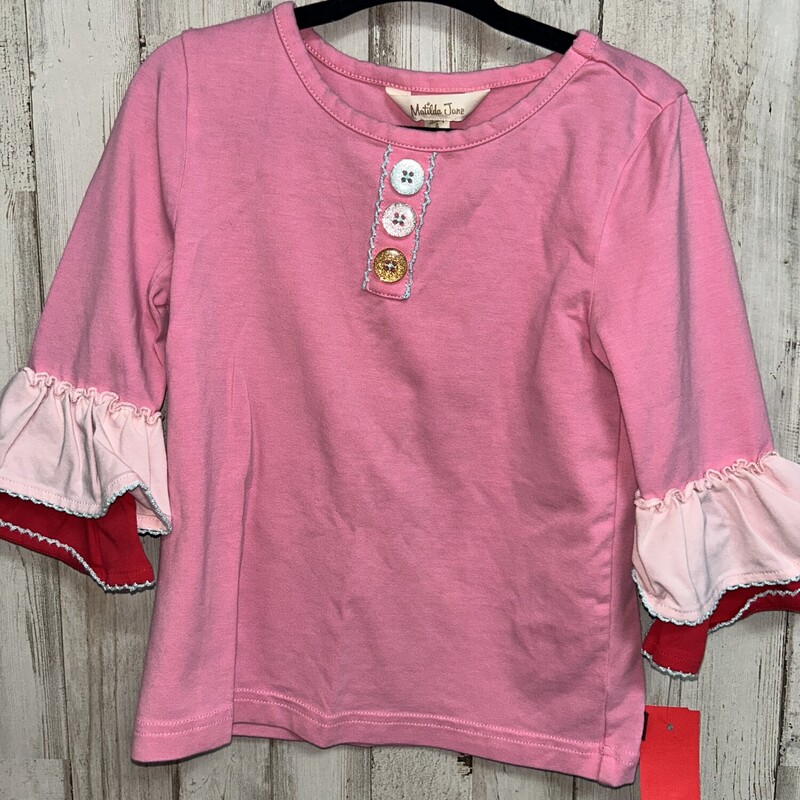 4 Pink Ruffle Button Top, Pink, Size: Girl 4T