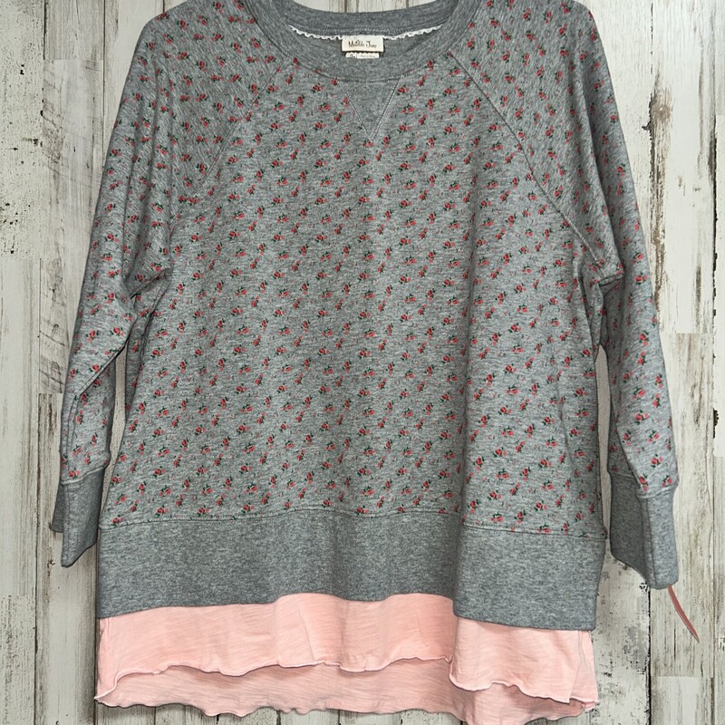 NEW L Grey Floral Top, Grey, Size: Ladies L