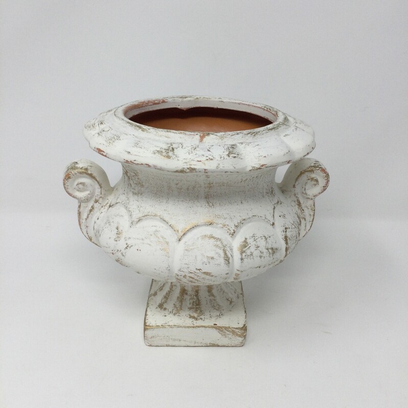 Small Planter Pot,
White/Tan,
Size: 6 X 6.5 In