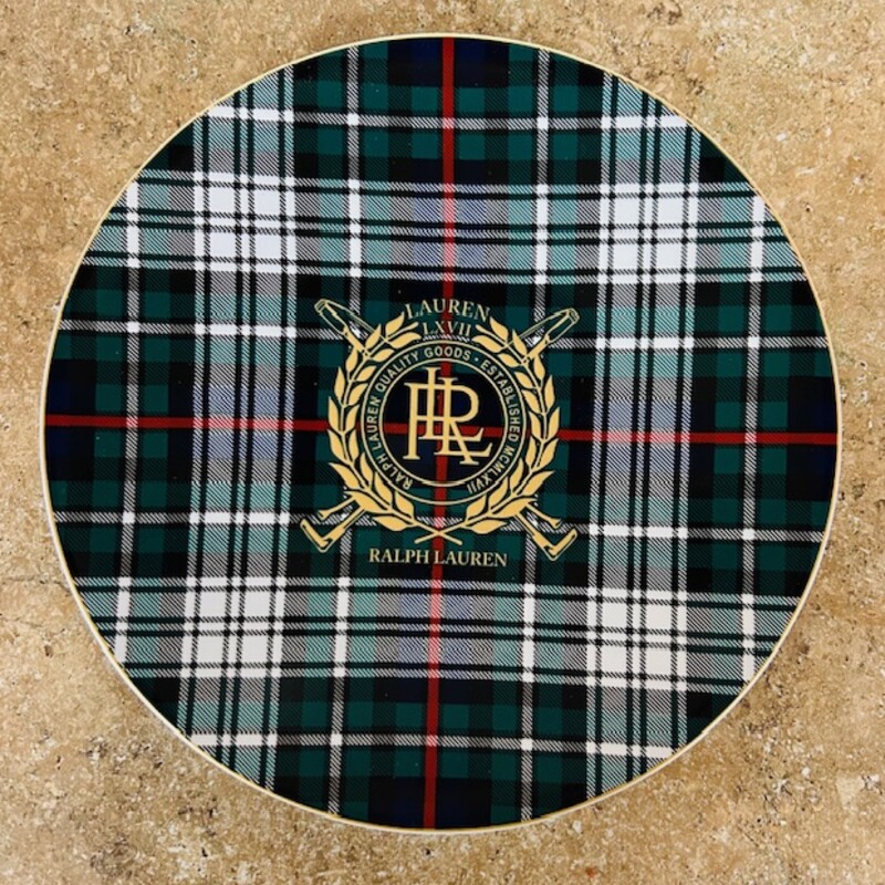 Ralph Lauren Tartan Plate
Green, Red. White, Gold
Size: 8 Diameter