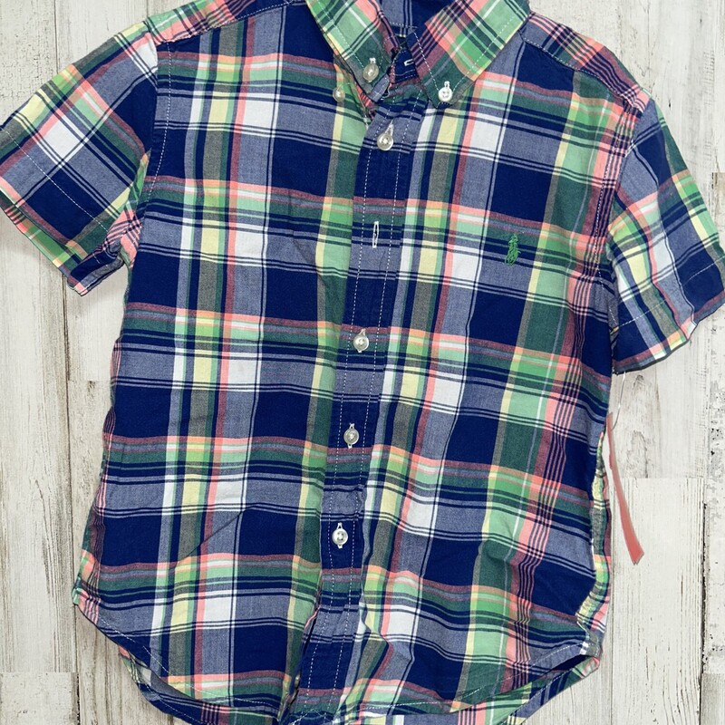 4 Blue Plaid Button Up, Blue, Size: Boy 2T-4T