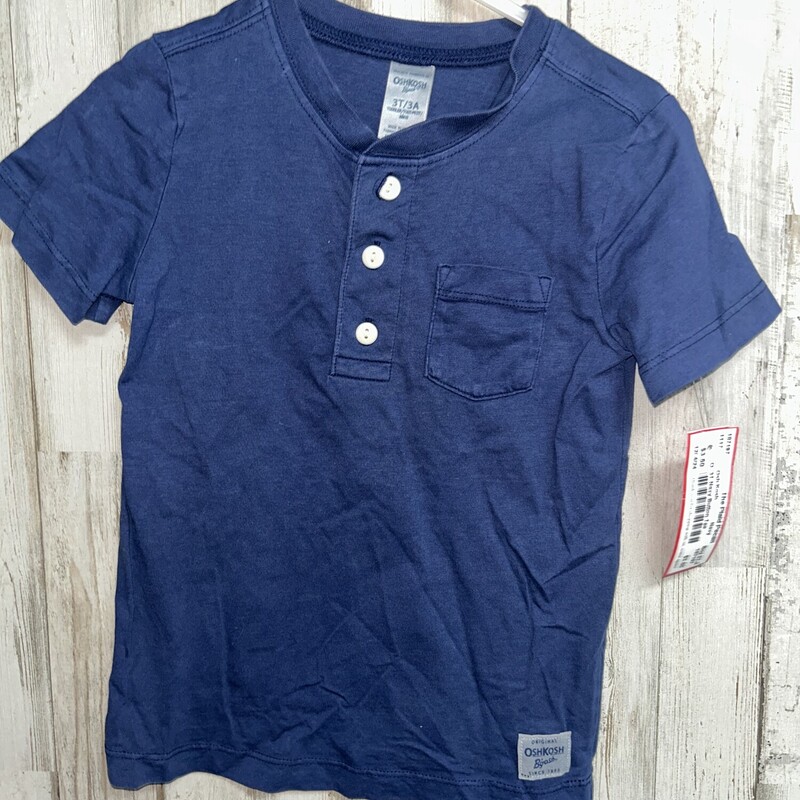 3T Navy Button Tee, Navy, Size: Boy 2T-4T