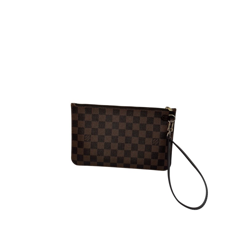 Louis Vuitton Pochette MM Damier Ebene

Date Code: FL5106

Dimensions:
Length: 9.75 in
Height: 5 in

Does not come with original wristlet strap. Comes with a a generic leather wrist strap.

Does not come with the original dust bag or box.