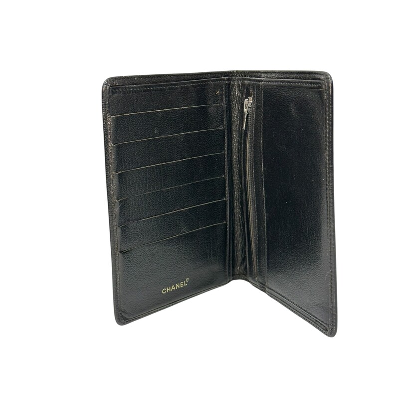 Chanel Bifold Pocket Small Wallet Black<br />
<br />
Date Code:6771568<br />
<br />
Dimensions:<br />
6 L x 4.25W x .25 D<br />
<br />
Very Good condition. Light wear around the exterior and on the interior. Normal wear to the interior pockets.<br />
<br />
<br />
Does not come with the original dust bag or box.