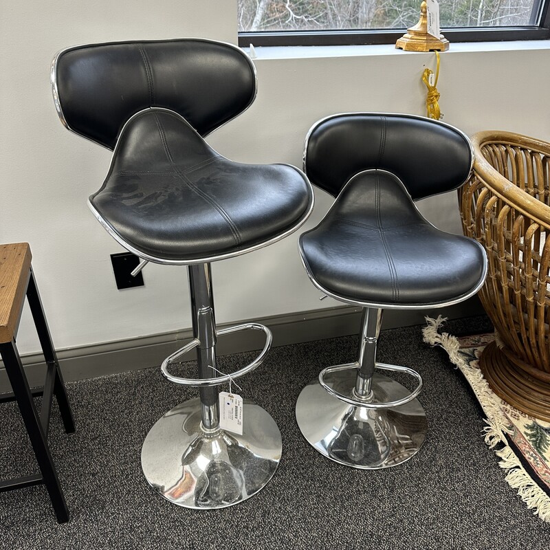 Set Of 2 Chrome/Black Stools, Adjustable