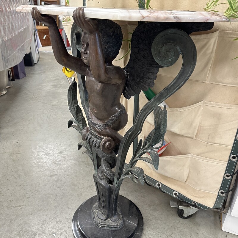 Bronze Cherub Base with Marble Top Table
Size: 29x17x36