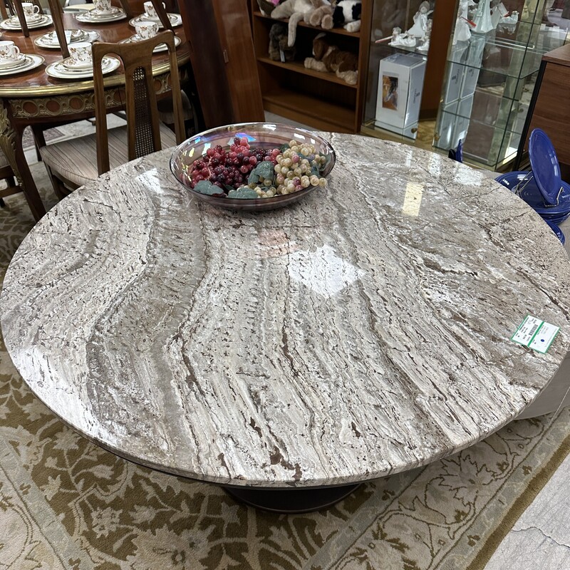 Round Stone Dining Table, Wood/Metal Base<br />
Size: 48in